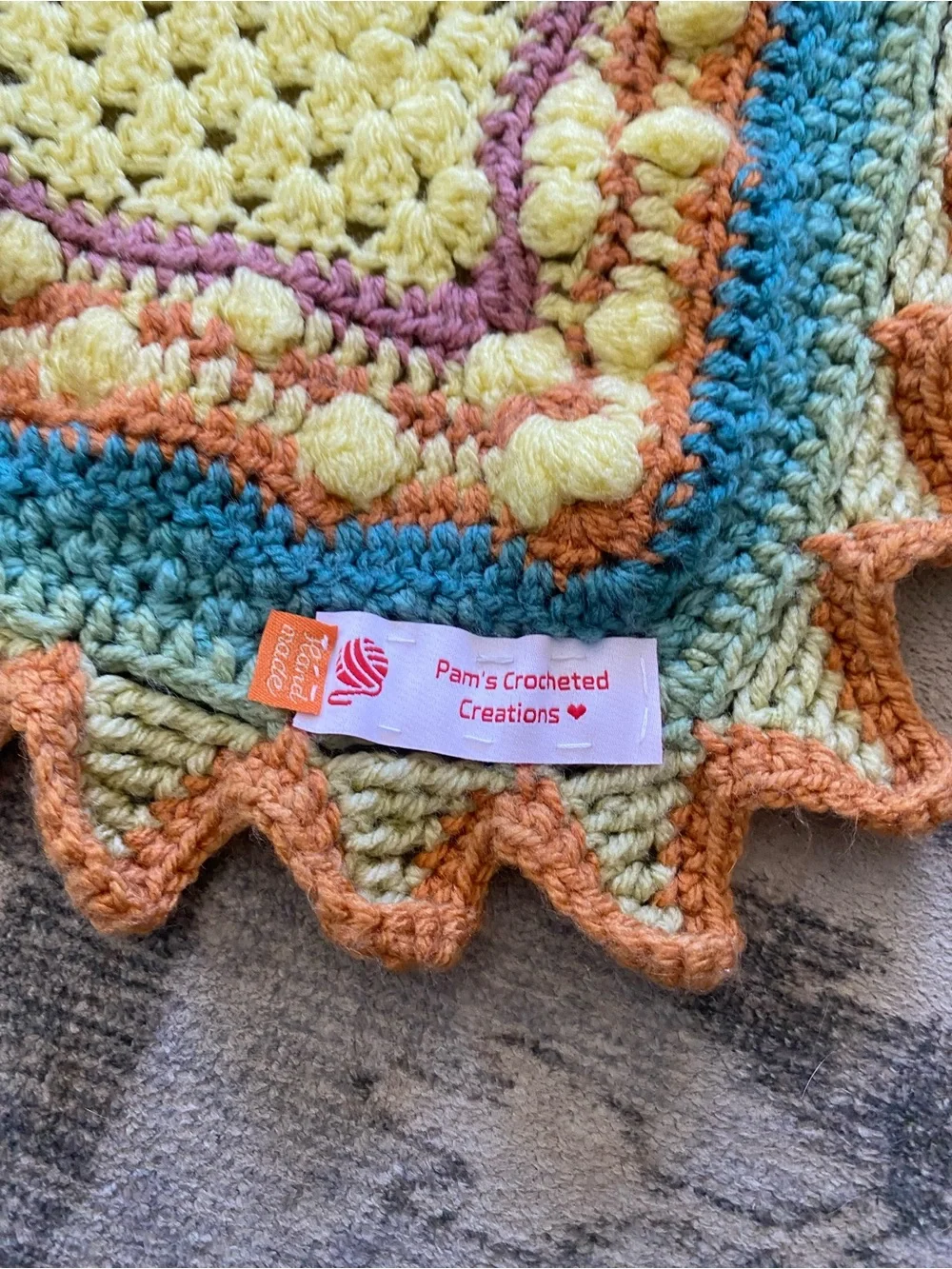 Beautiful handmade crochet granny blanket. Rainbow